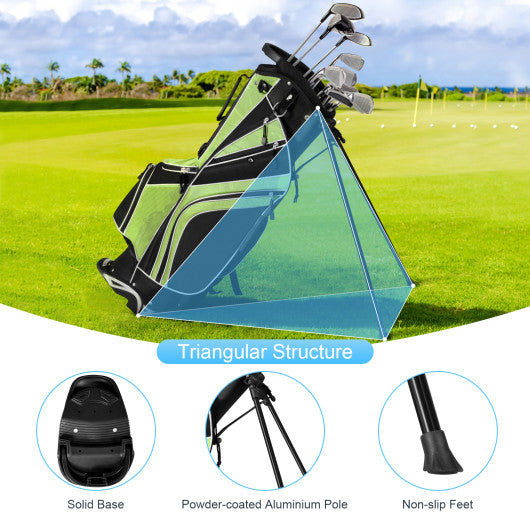 Golf Stand Cart Bag with 6-Way Divider Carry Pockets-Green