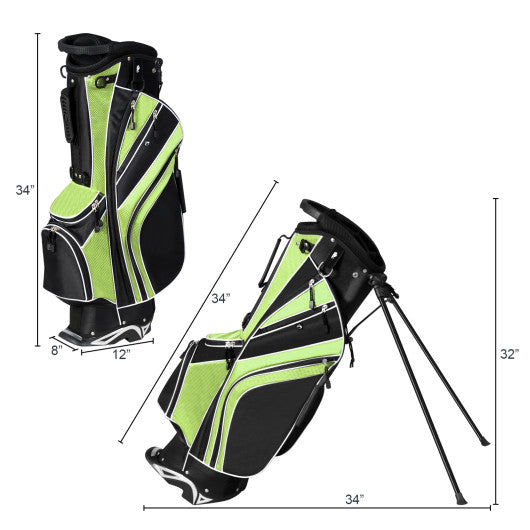 Golf Stand Cart Bag with 6-Way Divider Carry Pockets-Green