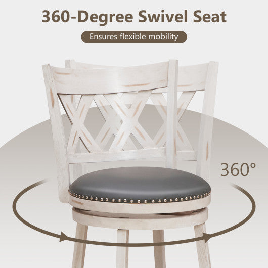 25.5 Inch Hand-Antiqued Stool Set of 2 with Wider Padded Seat-White