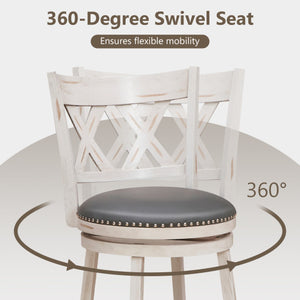 25.5 Inch Hand-Antiqued Stool Set of 2 with Wider Padded Seat-White