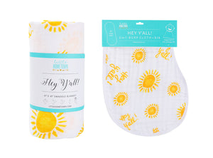 Gift Set: Hey Y'all Baby Muslin Swaddle Blanket and Burp Cloth/Bib Combo by Little Hometown