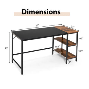 55" Modern Industrial Style Study Writing Desk with 2 Storage Shelves-Black