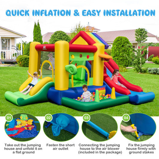 Inflatable Bounce Castle with Double Slides and 735W Blower