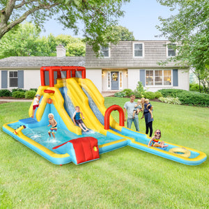 7-in-1 Inflatable Dual Slide Water Park Bounce House With 750 Blower