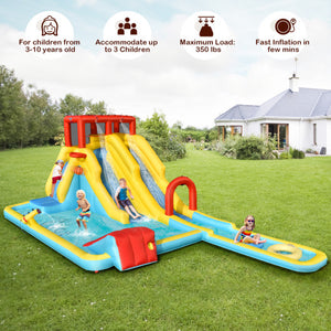 7-in-1 Inflatable Dual Slide Water Park Bounce House With 750 Blower