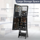 Freestanding Full Length LED Mirrored Jewelry Armoire with 6 Drawers-Black