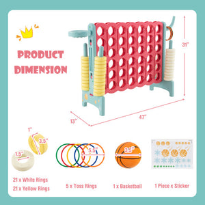 4-in-a-Row Connect Game with Basketball Hoop and Toss Ring-Multicolor