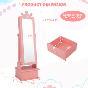 2-in-1 Kids Play Jewelry Armoire with Full Length Mirror and Drawers-Pink