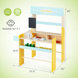 Kid's Pretend Play Grocery Store with Cash Register and Blackboard-Blue