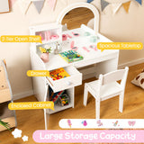 Kids Vanity Table and Chair Set with Shelves Drawer and Cabinet-White