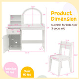 Kids Vanity Table and Chair Set with Shelves Drawer and Cabinet-White