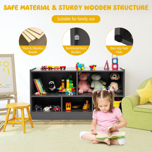 Kids 2-Shelf Bookcase 5-Cube Wood Toy Storage Cabinet Organizer-Gray