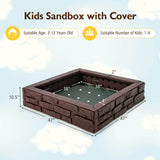 2-In-1 HDPE Kids Sandbox with Cover and Bottom Liner-Brown