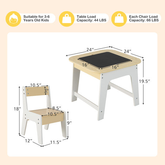Kid's Table and Chairs Set with Double-sized Tabletop-Natural