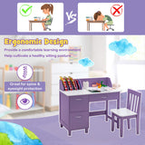 Kids Wooden Writing Furniture Set with Drawer and Storage Cabinet-Purple
