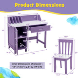 Kids Wooden Writing Furniture Set with Drawer and Storage Cabinet-Purple