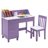 Kids Wooden Writing Furniture Set with Drawer and Storage Cabinet-Purple