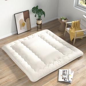 Queen/King/Twin/Full Futon Mattress Floor Sleeping Pad with Washable Cover Beige-King Size