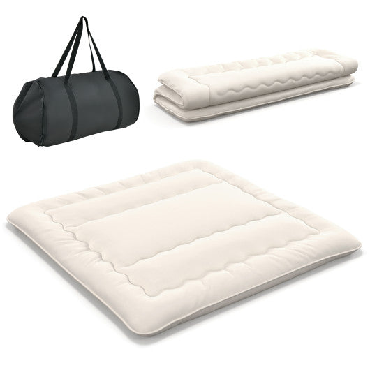 Queen/King/Twin/Full Futon Mattress Floor Sleeping Pad with Washable Cover Beige-King Size