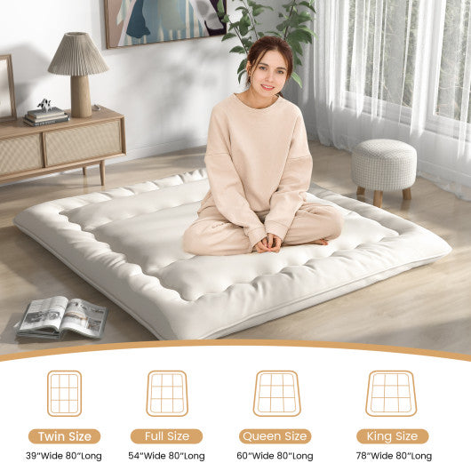 Queen/King/Twin/Full Futon Mattress Floor Sleeping Pad with Washable Cover Beige-King Size