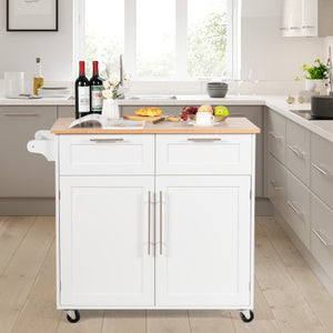 Heavy Duty Rolling Kitchen Cart with Tower Holder and Drawer-White