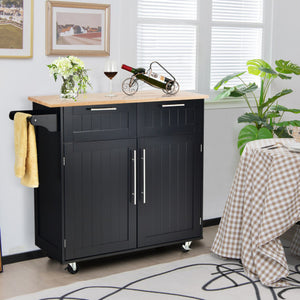 Heavy Duty Rolling Kitchen Cart with Tower Holder and Drawer-Black