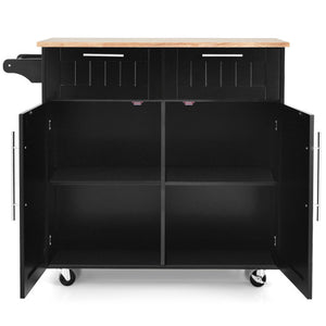 Heavy Duty Rolling Kitchen Cart with Tower Holder and Drawer-Black