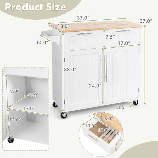 Heavy Duty Rolling Kitchen Cart with Tower Holder and Drawer-White