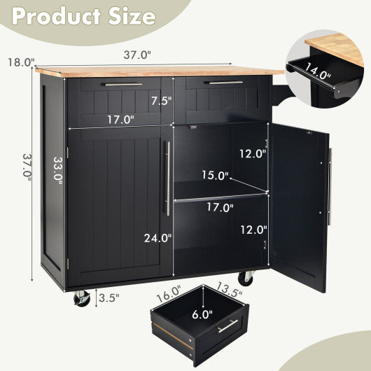 Heavy Duty Rolling Kitchen Cart with Tower Holder and Drawer-Black