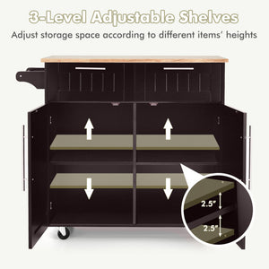 Heavy Duty Rolling Kitchen Cart with Tower Holder and Drawer-Brown