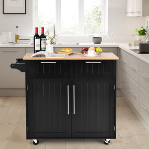 Heavy Duty Rolling Kitchen Cart with Tower Holder and Drawer-Black