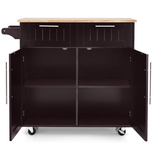 Heavy Duty Rolling Kitchen Cart with Tower Holder and Drawer-Brown
