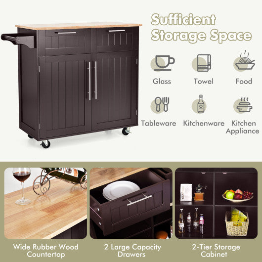 Heavy Duty Rolling Kitchen Cart with Tower Holder and Drawer-Brown