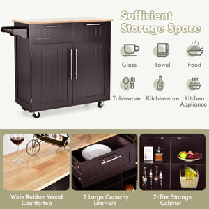 Heavy Duty Rolling Kitchen Cart with Tower Holder and Drawer-Brown