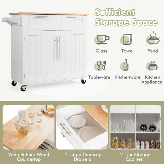 Heavy Duty Rolling Kitchen Cart with Tower Holder and Drawer-White