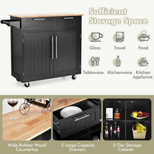 Heavy Duty Rolling Kitchen Cart with Tower Holder and Drawer-Black