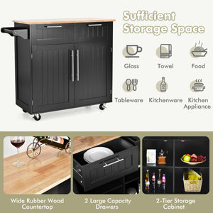Heavy Duty Rolling Kitchen Cart with Tower Holder and Drawer-Black