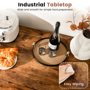 3 Shelves Kitchen Island Industrial Prep Table with Bottom Wine Rack-Rustic Brown