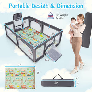 Large Baby Playpen with Mat and Ocean Balls-Dark gray