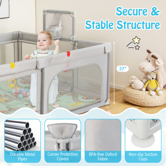 Large Baby Playpen with Mat and Ocean Balls-Light gray