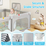 Large Baby Playpen with Mat and Ocean Balls-Light gray