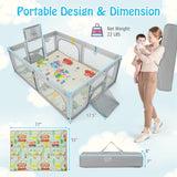 Large Baby Playpen with Mat and Ocean Balls-Light gray