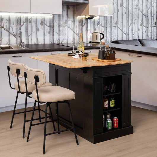 Kitchen Island with Storage and 3-Level Adjustable Shelves-Black