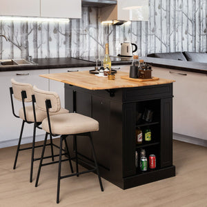 Kitchen Island with Storage and 3-Level Adjustable Shelves-Black