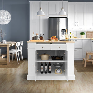 Kitchen Island with Storage and 3-Level Adjustable Shelves-White