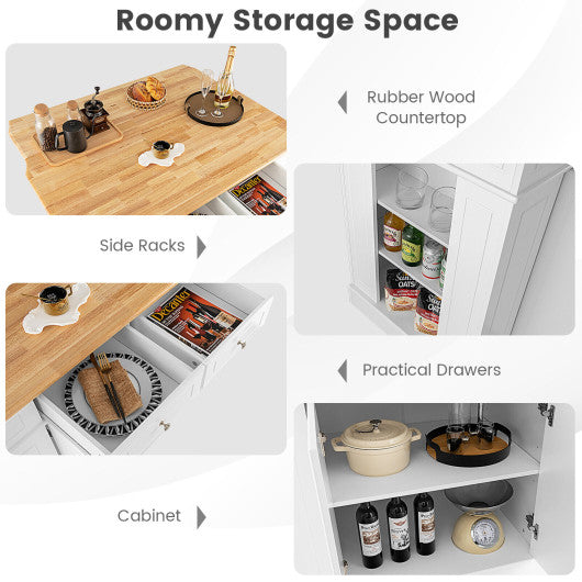 Kitchen Island with Storage and 3-Level Adjustable Shelves-White