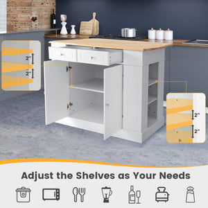 Kitchen Island with Storage and 3-Level Adjustable Shelves-White