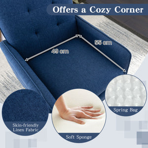 Linen Fabric Accent Chair with Removable Seat Cushion-Blue