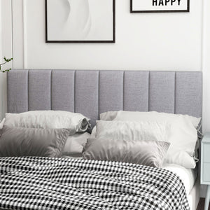 Linen Upholstered Headboard with Solid Wood Legs and Adjustable Width-Gray
