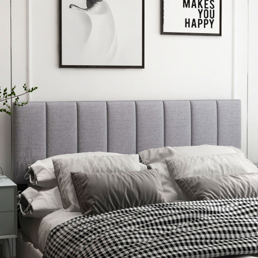 Linen Upholstered Headboard with Solid Wood Legs and Adjustable Width-Gray